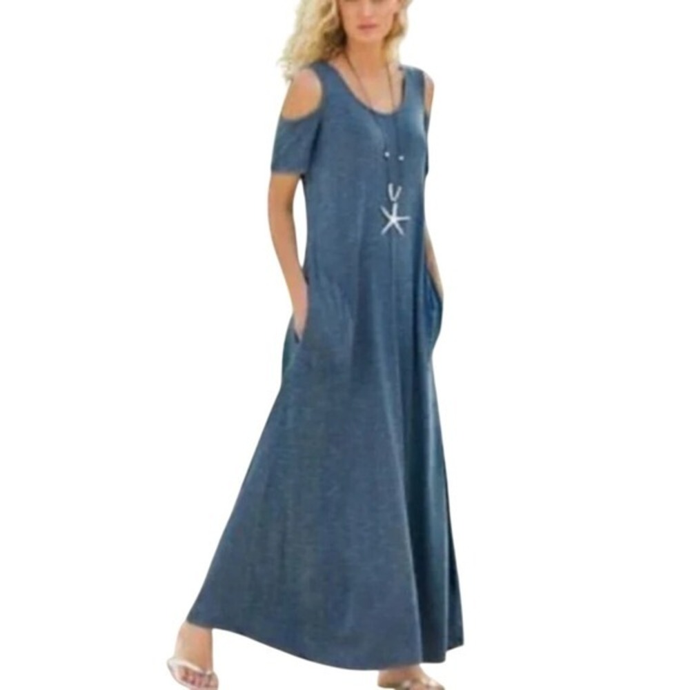 Soft‎ Surroundings Cold Shoulder Electra Maxi Dress Blue plus size 2X new!!!